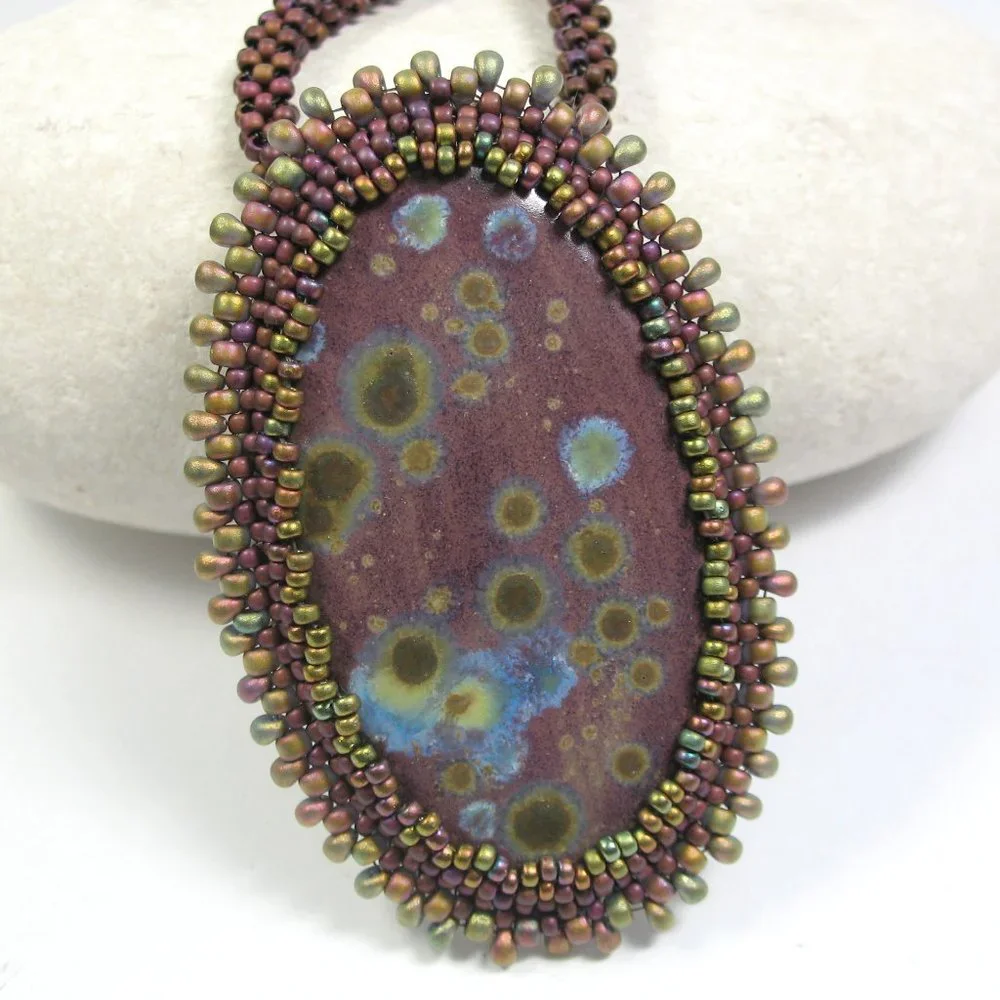 Bead Embroidered Cabochon Necklace